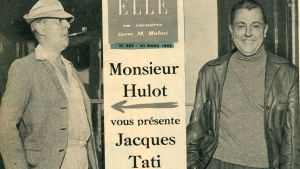 Herra Hulot ja ohjaajamestari Tati. Kuva dokumenttielokuvasta Suurenmoinen Tati. Elle-lehden kansi jossa Jacques tati ja monsieur Hulot. Kuva dokumenttielokuvasta Suurenmoinen Tati (2009).