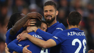 Chelsea firar efter Cesc Fabregas tidiga segermål mot Swansea. Chelsea jublar.