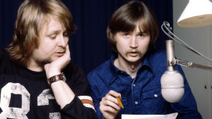 Heikki Harma ja Jake Nyman radiostudiossa 1977.