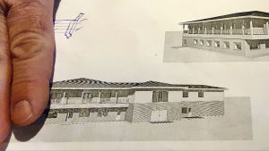 En ritning på hur ett gammalt hus ska se ut efter en omfattande renovering.