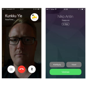 Kuvakaappaus Facetime ja Viber-sovelluksista.
