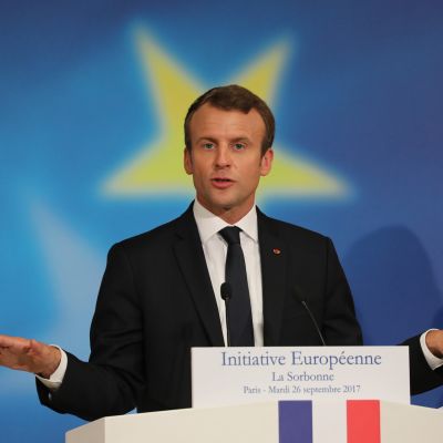 Ranskan presidentti Emmanuel Macron piti EU-linjapuheen Sorbonnen yliopistossa.
