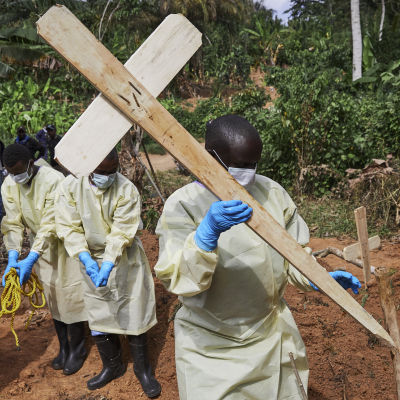 Hjälparbetare som gräver gravar för ebolaoffer. 
