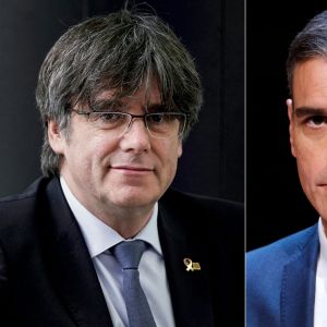 Kataloniens separatisledare Carles Puigdemont och Spaniens tillförordnade premiärminister Pedro Sánchez.