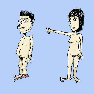 tecknad bild på naken man och naken kvinna