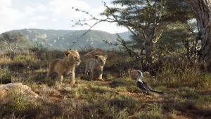 Lejonungarna Simba och Nala försöker bli av med deras tråkiga barnvakt fågeln Zazu. På bilden lejonungarna Simba och Nala tillsammans med fågeln Zazu.