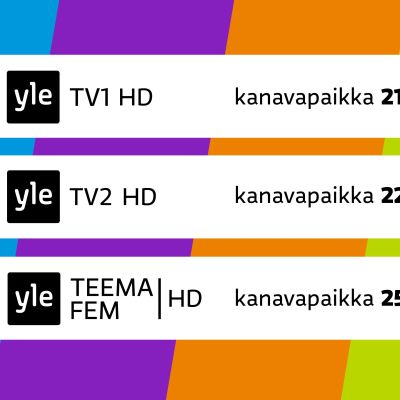 Planssi missä näkyy HD-kanavien kanavapaikat. Yle TV1 kanavapaikka 21, Yle TV2 kanavapaikka 22, Yle Teema/Fem kanavapaikka 25.