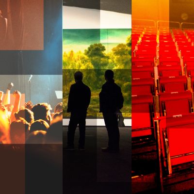 Kuntien kulttuurirahoitus, kuvakollaasi eri kulttuuritapahtumista. Taidenäyttelyt, festarit, konsertit, teatteri.