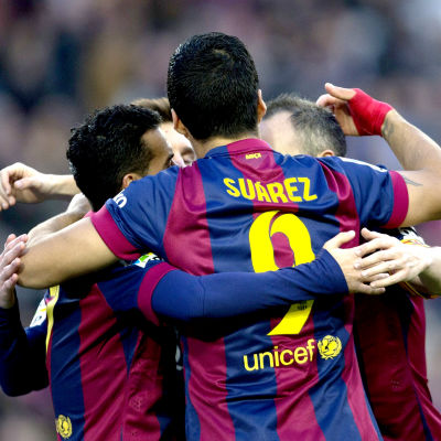 Barcelonas spelare jublar efter ett mål, hösten 2014