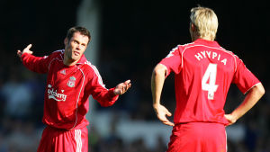 Jamie Carragher var backkolega med Hyypiä i Liverpool. Jamie Carragher och Sami Hyypiä, Liverpool 2007.