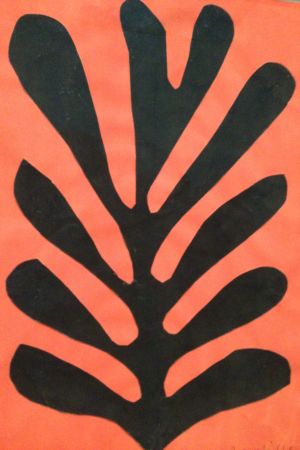 Henri Matisse: Svart löv på röd bakgrund, 1952 Stedelijkmuseum, Henri Matisse: Svart löv på röd bakgrund, cut out, 1952
