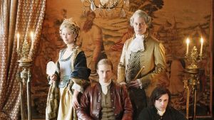 Huvudkaraktärerna i Anno 1790. På bilden från vänster Magdalena Wahlstedt (Linda Zilliacus), Johan Gustav Dåådh (Peter Eggers), Carl Fredrik Wahlstedt (Johan H:son Kjellgren) och Simon Freund (Joel Spira). Anno 1790 (16)