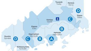 Så ska zonindelningen se ut. En karta över den nya zonfördelningen inom Helsingforsregionens trafiks område.