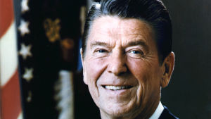 Ronald Reagan gav 1984 en order om att bygga rymdstationen Freedom, som dock aldrig förverkligades. Ronald Reagan, amerikansk president.
