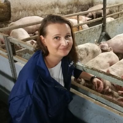 Taru Antikainen sikalassaan.