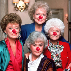 Pantertanter var en populär sitcom på tv 1985-1992. Pantertanter med röda näsor. Grafik Lasse Grönroos.