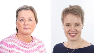 Enligt Maj-Britt Skogberg, ordinarie medlem för Nyland inom Super, är det svårt överlag att få utbildad personal till äldreomsorgen. Virve Aho, sakkunnig vid Super med hela landet som arbetsfält, säger att språkfrågan kan vara en försvårande faktor. Två kvinnor bredvid varandra i ett bildkollage.
