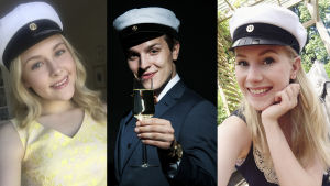 Uuden Päivän näyttelijät Valtteri Lehtinen, Fanni Suomi ja Amelie Blauberg ylioppilaslakki päässä.