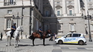 Spansk polis utanför det kungliga palatset i huvudstaden Madrid. Spansk polis utanför det kungliga palatset i huvudstaden Madrid.