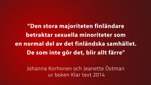 Citat ur boken Klar text av bl.a. Johanna Korhonen, vit text på röd botten