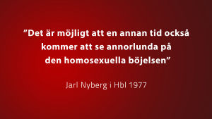 debatt i Hbl på 70-talet Citat av Jarl Nylund, Hbl, vit text på röd botten