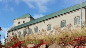 Åbo slott byggdes under medeltiden för annat än turister. Åbo slott, med en mur med röda blad i förgrunden.