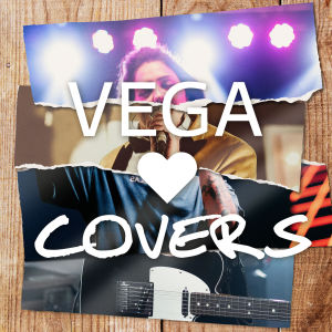 Fyra sönderrivna bilder på musicerande människor som bilder en person, med texten Vega hjärta covers över.