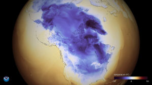 Den amerikanska vädertjänsten NOAA:s karta visar köldområdet över Nordamerika. Den amerikanska vädertjänsten NOAA:s karta visar köldområdet över Nordamerika.