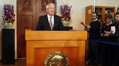 Thorbjörn Jagland kungör vinnaren av Nobels fredspris 2012.