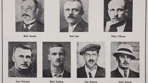 Sex av de som arkebuserades samtidigt i Jakobstad. Erkki Svalberg sköts vid ett tidigare tillfälle vintern 1918. Sex av de som arkebuserades samtidigt i Jakobstad plus Erkki Svalberg som sköts vid ett tidigare tillfälle vintern 1918