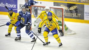 Svenskorna spelade uppoffrande framför Sarah Berglind i Raumo. Sveriges försvar i en ishockeymatch.