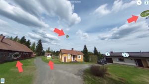 Eleverna filmade hembygdsmuseets miljö och interiör och lade till länkar till videon som de själva har filmat En virtuell bild på Eemilämäksi hembyggdsmuseum