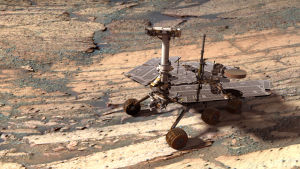 3d-bild av Opportunity på ett riktigt foto från Mars. Opportunity