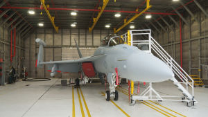 Grawler on Super Hornetin elektroniseen sodankäyntiin tarkoitettu versio. Esimerkiksi siipien päissä siinä on ohjusten sijaan antennipaketit. Super Hornet Grawler hangaarissa.