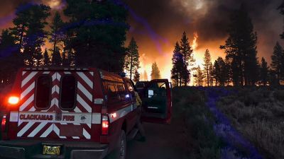 skogsbranden i Oregon, fotograferad nära Klamath Falls i torsdags.