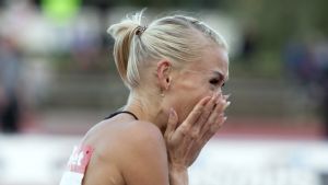 Annimari Korte efter sitt rekordlopp i Joensuu. Annimari Korte efter sitt rekordlopp i Joensuu.