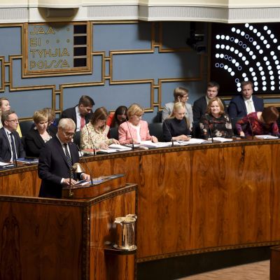 Pääministeri Antti Rinne eduskunnan täysistunnossa Helsingissä 11. kesäkuuta 2019.