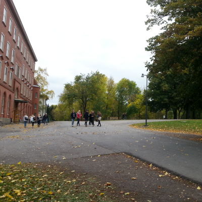 Elever i den finska skolan Luostarivuori kan vistas i Samppalinnaparken under rasterna. 