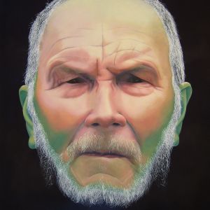 Satu Kiljusen öljymaalaus Vanha mies nuuska huulessa (2016).