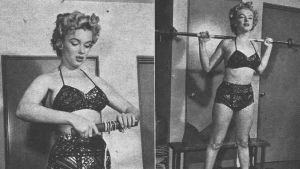 Jaksaa, jaksaa. Marilyn Monroe tränar 1957. Marilyn Monroe styrketränar 1957.