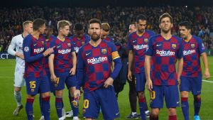Barcelonaspelare samlade med Lionel Messi i spetsen. Barcelonaspelare samlade med Lionel Messi i spetsen.