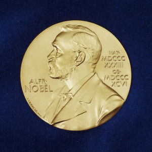 Nobelmedaljen Nobelprismedaljen som pristagarna får (separata medaljer för freds- och ekonomipriset)