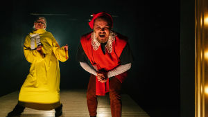 Två scenarbetare släpper loss i nya roller. På bilden Nenna Tyni och Joel Hirvonen i Donkey Hot. Foto från Donkey Hot på Puoli-Q.