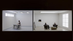 Dioramat Artist & Collectors (2019) av Aurora Reinhard. Dioramat Artist & Collectors (2019) av Aurora Reinhard skildrar konstnären och konstsamlaren