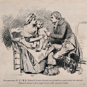 Edward Jenner vaccinerar ett barn. Läkaren Edward Jenner undersöker patient.