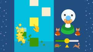 I ett av spelen får man testa på att spela en julsång. Ett av spelen i julkalendern i BUU-klubbens app. Här ska man dutta på nedfallande bitar så att det blir musik.