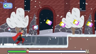Super-Malin springer och hoppar i ett av julkalenderspelen i BUU-appen.