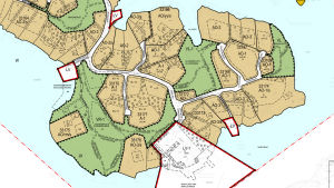 Förslaget till detaljplan för Grankulla stad. Fridhemsberget finns mitt på udden med beteckningen A1. Största delen av Grankulla stads marker består som grönområde, Villa Frosterus finns längst till vänster på udden. förslag till detaljplan för Sökö udd