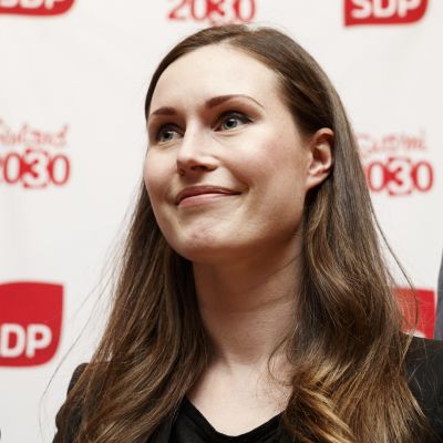 Sanna Marin efter SDP:s presskonferens 4.6.2019.