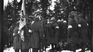 Vid minnesstenen över de stupade i slaget vid Svidja, i Ingels. Fotografiet taget år 1919 av Bernhard Åström. Vid minnesstenen över de stupade i slaget vid Svidja, i Ingels. Fotografiet taget år 1919 av Bernhard Åström.